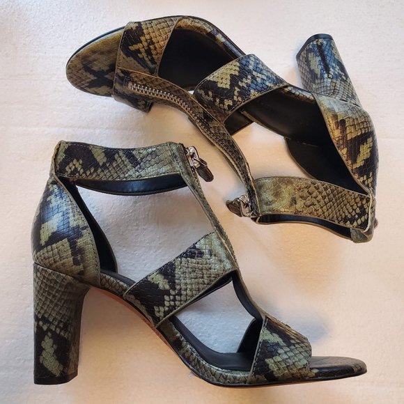 Rebecca Minkoff Kiley Nappa Snake Sabrina Sandals Shoes in Black/Thyme - 7B - Picture 5 of 16